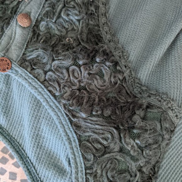 Free People Teal Blue Long Sleeve Blouse Size S - Picture 4 of 10